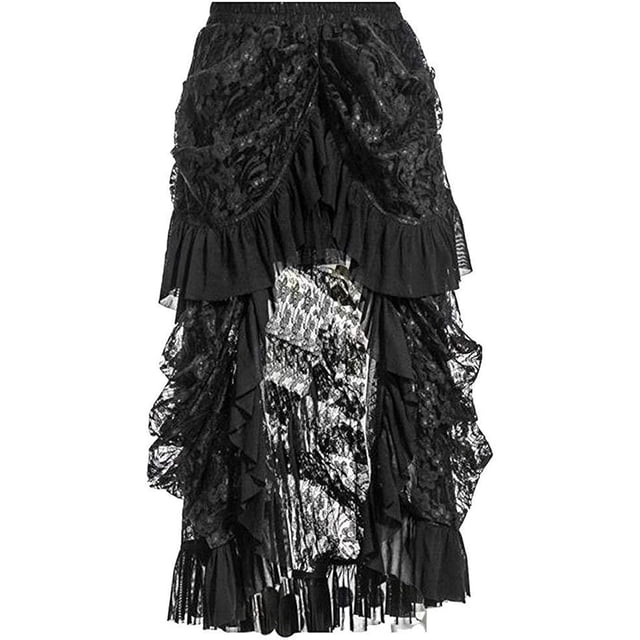 Falda estilo punk rock steampunk de encaje negro para mujer, vestido irregular, disfraz de cosplay (L)