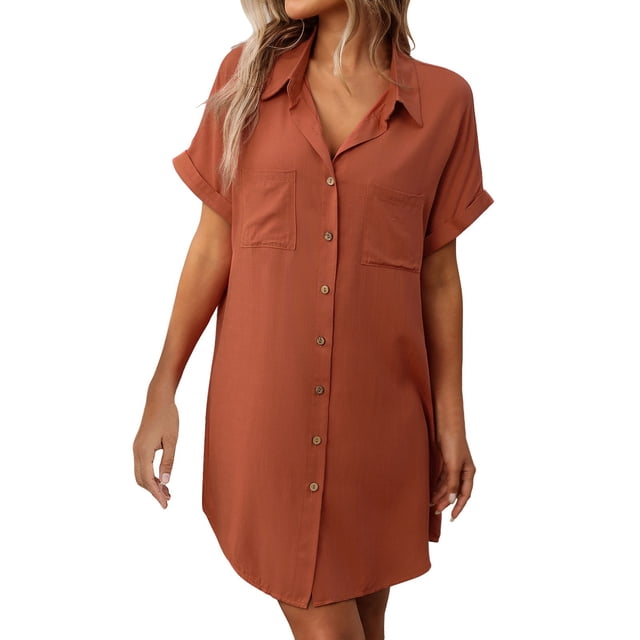 Vestido Casual Cuello en V para las Mujeres, Vestido de Manga Corta de Color Sólido de Moda para la Primavera, la Fecha Y el Uso Diario