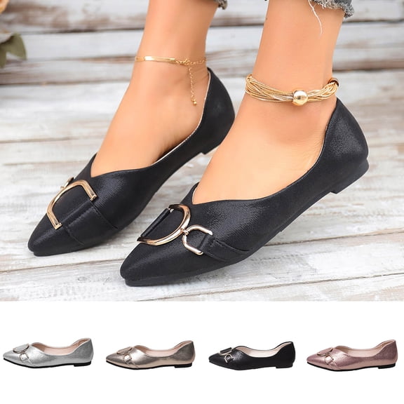 Miluxas Women's Foldable Ballet Flats, Portable Slip-on Shoes, Circular Embellished, Synthetic Leather, Round Toe, Casual Silver 9.5(43)