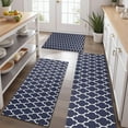 thumbnail image 2 of Navy and White Geometric Lattice Pattern Kitchen Rugs Sets Of 3,Kitchen Runner Rugs Non Skid Washable,Decorative Kitchen Floor Mats for Kitchen,Sink,Laundry,17"x30"+ 17"x47" + 17"x59", 2 of 6