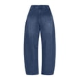 thumbnail image 6 of QQZ Barrel Leg Womens Elastic Waist Pull On Denim Pants, Knee Stitched Baggy Wide Leg Full Length Denim Trousers Suitable For Urban Street Style, Daily Errands And Back To School Outfits, 6 of 7