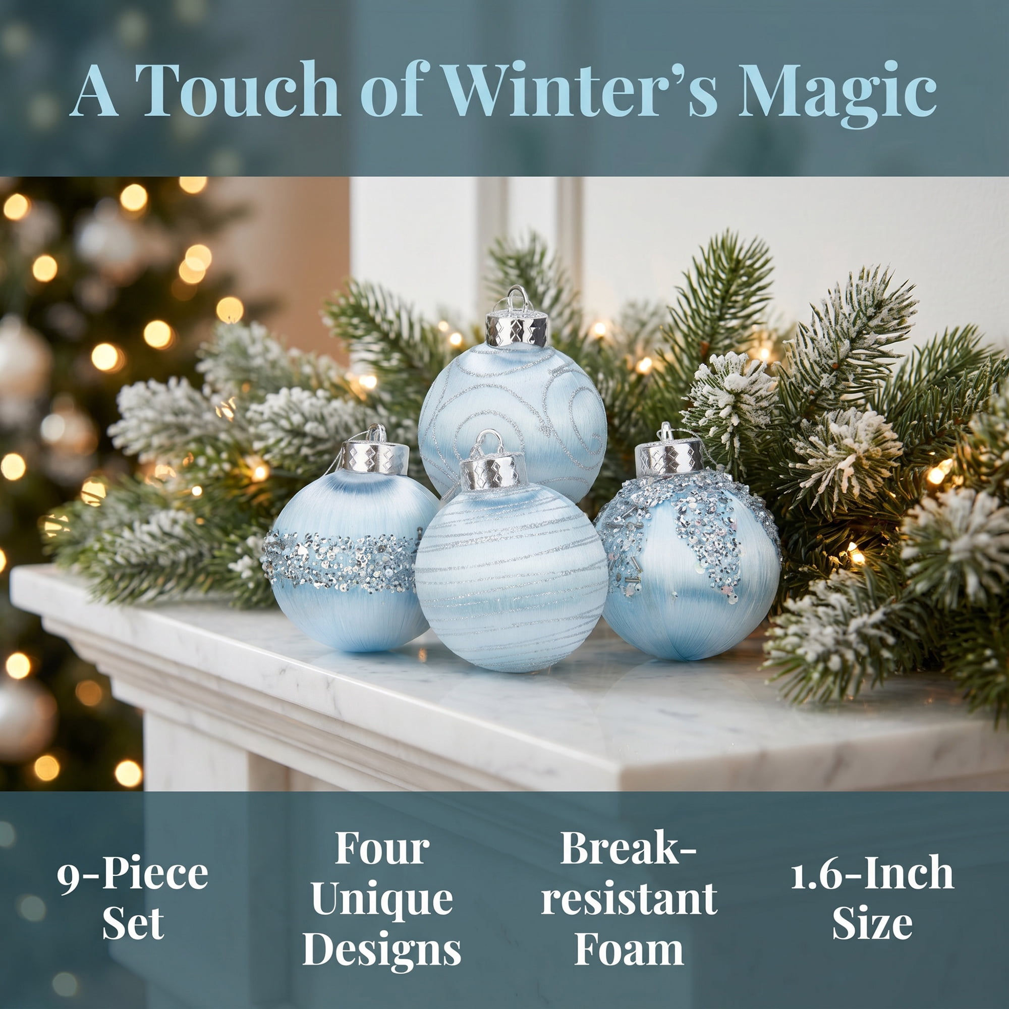 Unique Bargains 9Pcs Handpainted Christmas Large Orbs Shatterproof Foam Light Blue 3.1"