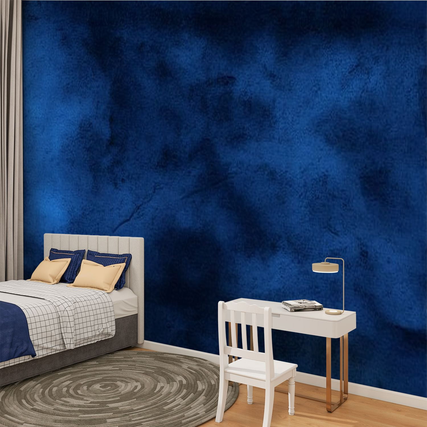 Peel and Stick Wallpaper Black blue abstract watercolor Dark blue art space for design Spot Modern Art Wall Mural Decor Self Adhesive and Removable 100in x 144in