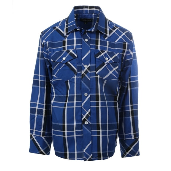 Gioberti Boys Casual Western Plaid Long Sleeve Pearl Snaps Shirt