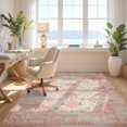 thumbnail image 3 of Design&I 9'x12' Washable Area Rug Pink Boho Distressed Vintage Border Detailing Scroll Lattice for Dining Room, Basement, Large Office, Snag-Free, 3 of 7