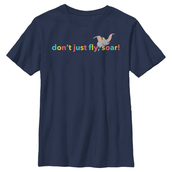 Boy's Dumbo Don't Just Fly, Soar  Graphic Tee Navy Blue Medium