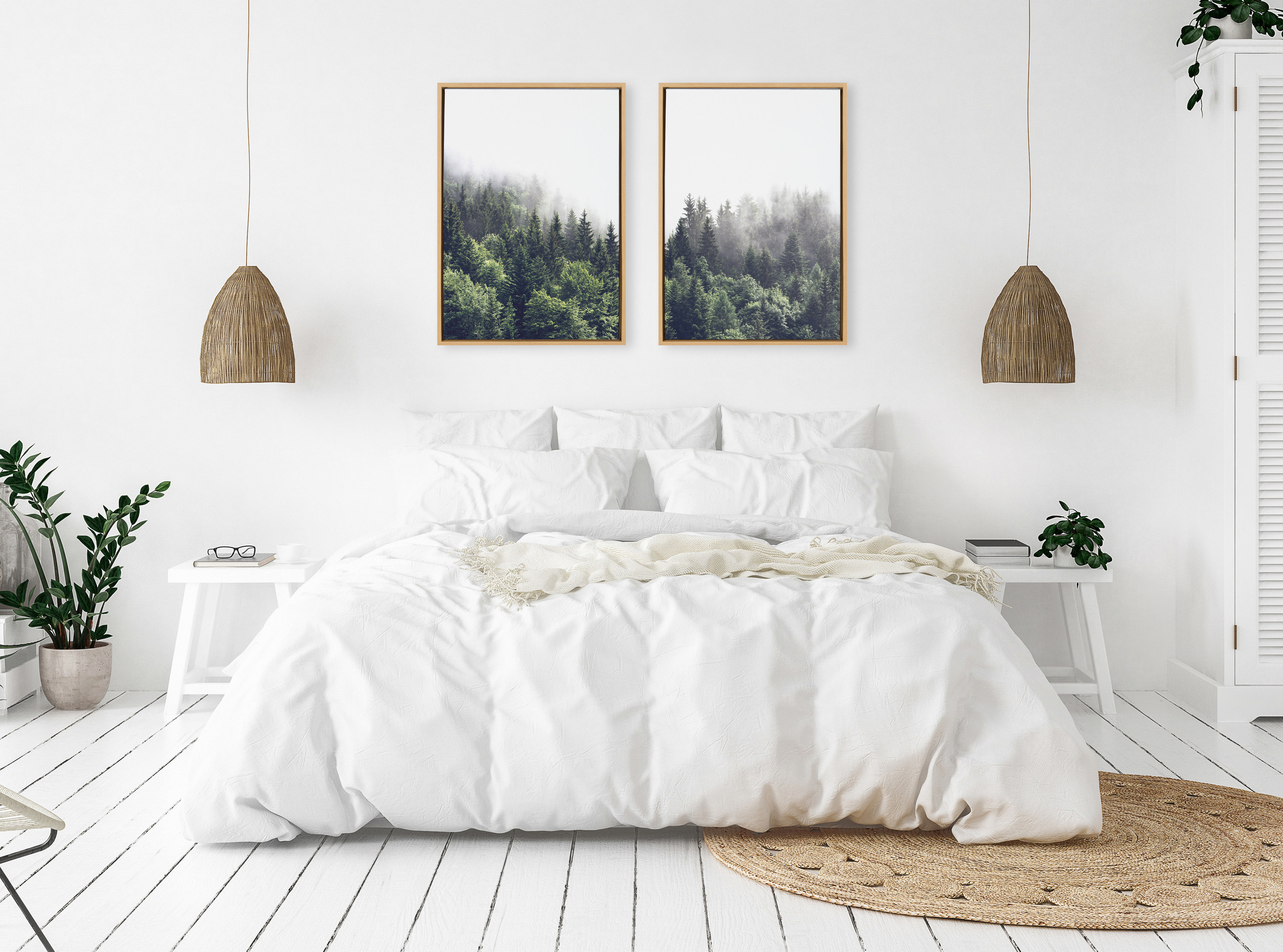 Kate and Laurel Sylvie Lush Green Forest on a Foggy Day Left and Right Framed Canvas Wall Art Set by The Creative Bunch Studio, 2 Piece 23x33 Natural, Nature Mountains Landscape Art Set for Wall
