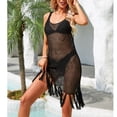 thumbnail image 4 of Hollow Out Cover Up Sin Mangas Cuello Redondo Color Puro Suave Casual Borla De Punto Cubrir Para La Playa Negro M, 4 of 8