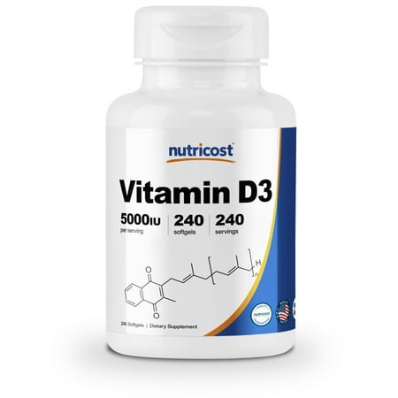 Nutricost Vitamin D3 5,000 IU, 240 Softgels - Healthy Muscle Function, Bone Health, Immune System Support, Enhanced Absorption, Non-GMO, and Gluten
