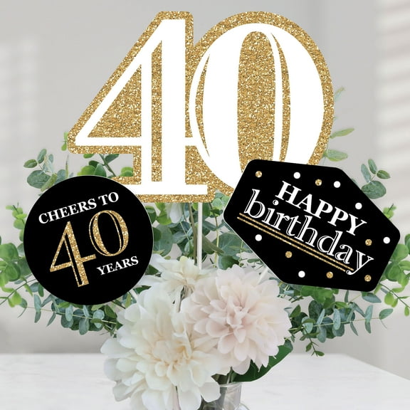 Big Dot of Happiness Adult 40th Birthday - Gold - Birthday Party Centerpiece Sticks - Table Toppers - Set of 15