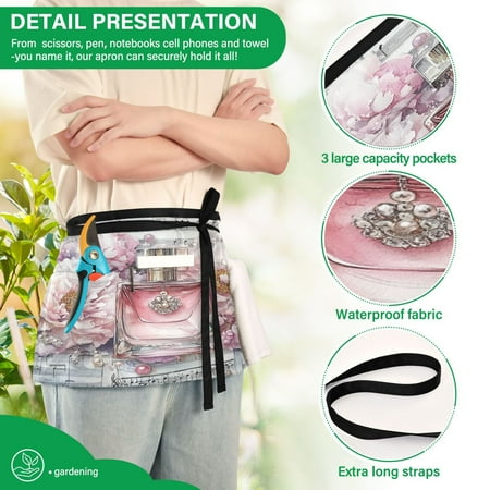 

YAZAOO Aprons with Pockets for Server Aprons with 3 Pockets Water Resistant Half Waist Apron Perfume Flowers Sheet Music