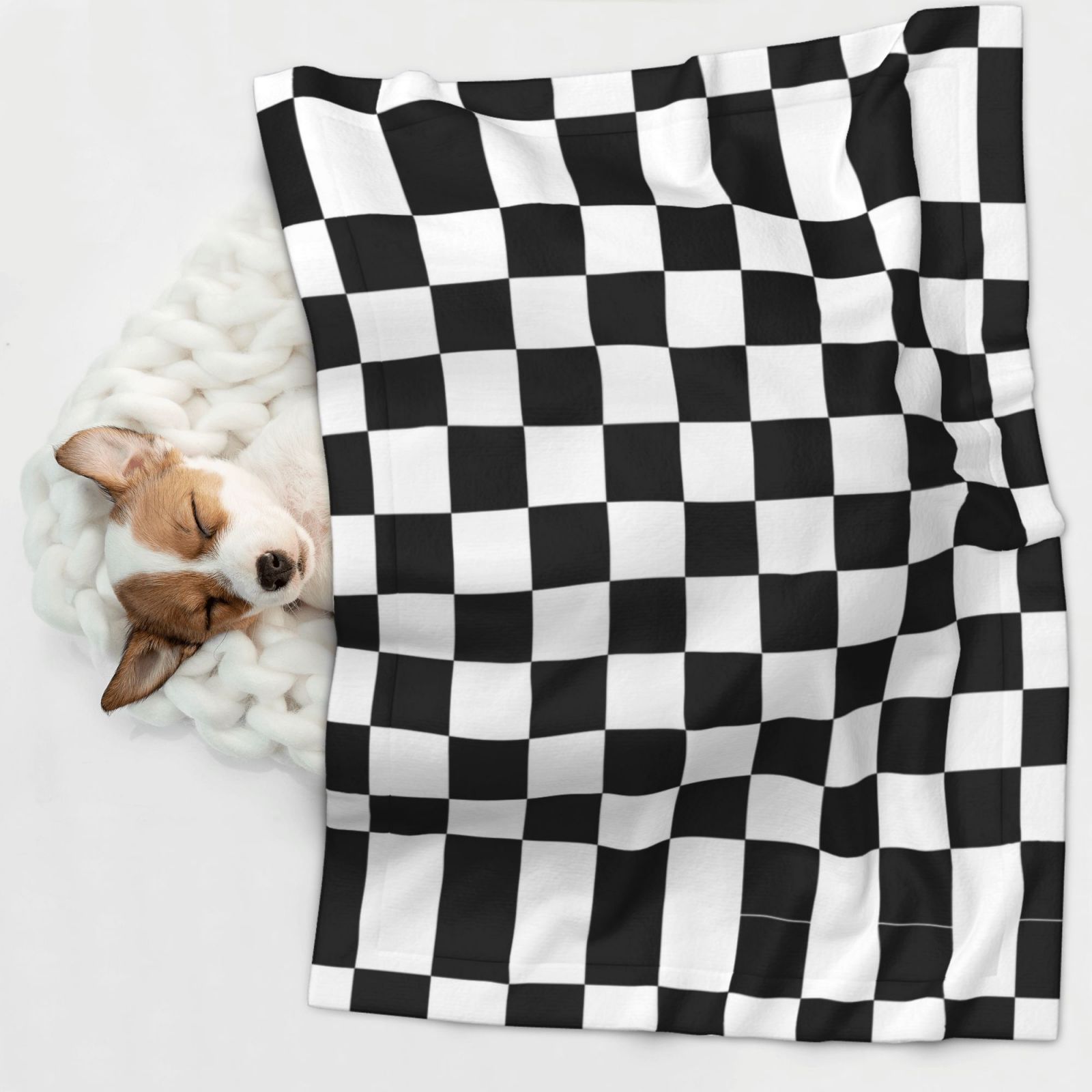 Flannel Throw Dog Blanket Black And White Checkered Soft Warm Print Pet Blankets for Small Dog Cat Puppy