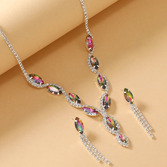 Conjunto De Joyería Nupcial Con Diamantes De Imitación, Conjunto De Pendientes Y Collar Con Diamantes De Imitación De aleación, Accesorios Brillantes, Ligeros Y Atemporales