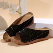 Sandals for Women Fashion Casual Summer New Solid Thick Bottom Beach Fish Mouth Wedge Slippers
