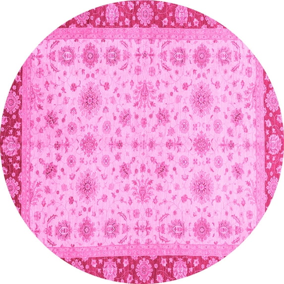 Ahgly Company Indoor Round Abstract Pink Modern Area Rugs, 7' Round