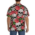 thumbnail image 5 of Gaeub Skull and Roses Men's Lapel Short Sleeve Shirt, Relaxed Fit Shirt, Soft and Breathable for Outdoors Party Travel - Large, 5 of 7