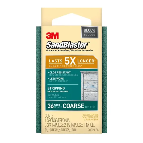 3M 3-3/4 in. L x 2-1/2 in. W x 1 in. 36 Grit Coarse Sanding Sponge