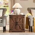 thumbnail image 5 of Rustic Farmhouse End Table with Charging Station - 24" Large Sofa Side Table With Barn Door Design - Square Nightstand Bedside Table with Adjustable Storage Shelf for Living Room or Bedroom,Walnut, 5 of 6