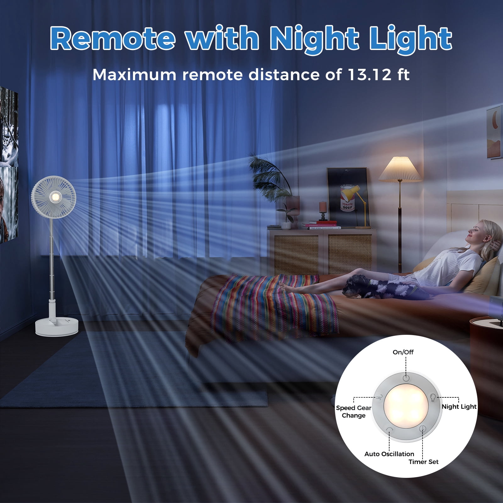Rywell 8" Foldable Standing Fan with Remote, Battery Operated Oscillating Fan with 3 Height, 4 Speed, 7200mAh Rechargeable Pedestal Fan for Bedroom Office Camping Travel