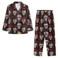 thumbnail image 2 of Xixirimido Gothic Skulls Colorful Flowers Print Mens Pajama Set Soft Button Down Pajamas Long Sleeve Pjs Sleepwear Loungear Comfy Sleep Sets with Pockets, 4X-Large, 2 of 4