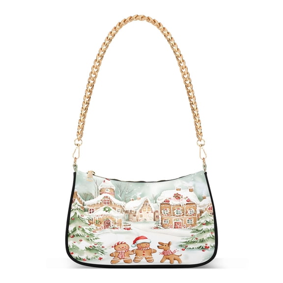 ALAZA Watercolor Christmas View Women's Chain Shoulder Bag Hobo Handbag Tote Crossbody Purse
