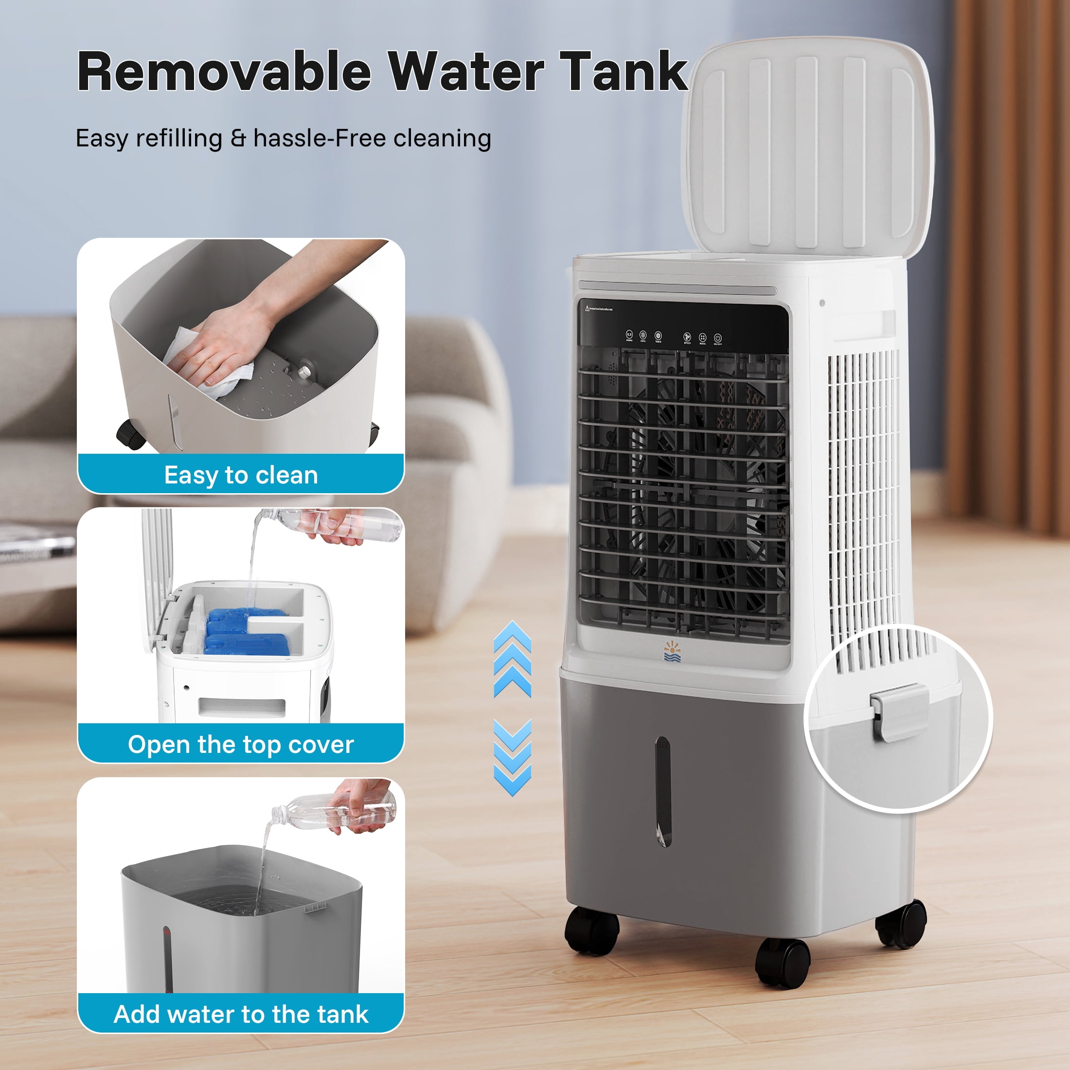 Flamemore Evaporative Air Cooler Fan with 6.6 gal Tank & 4 Ice Packs, 1800 CFM Portable Swamp Coolers for Home