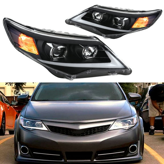 ECCPP Headlight Assembly For Toyota Camry 2012-2014 Headlamps Black Housing Clear Lens