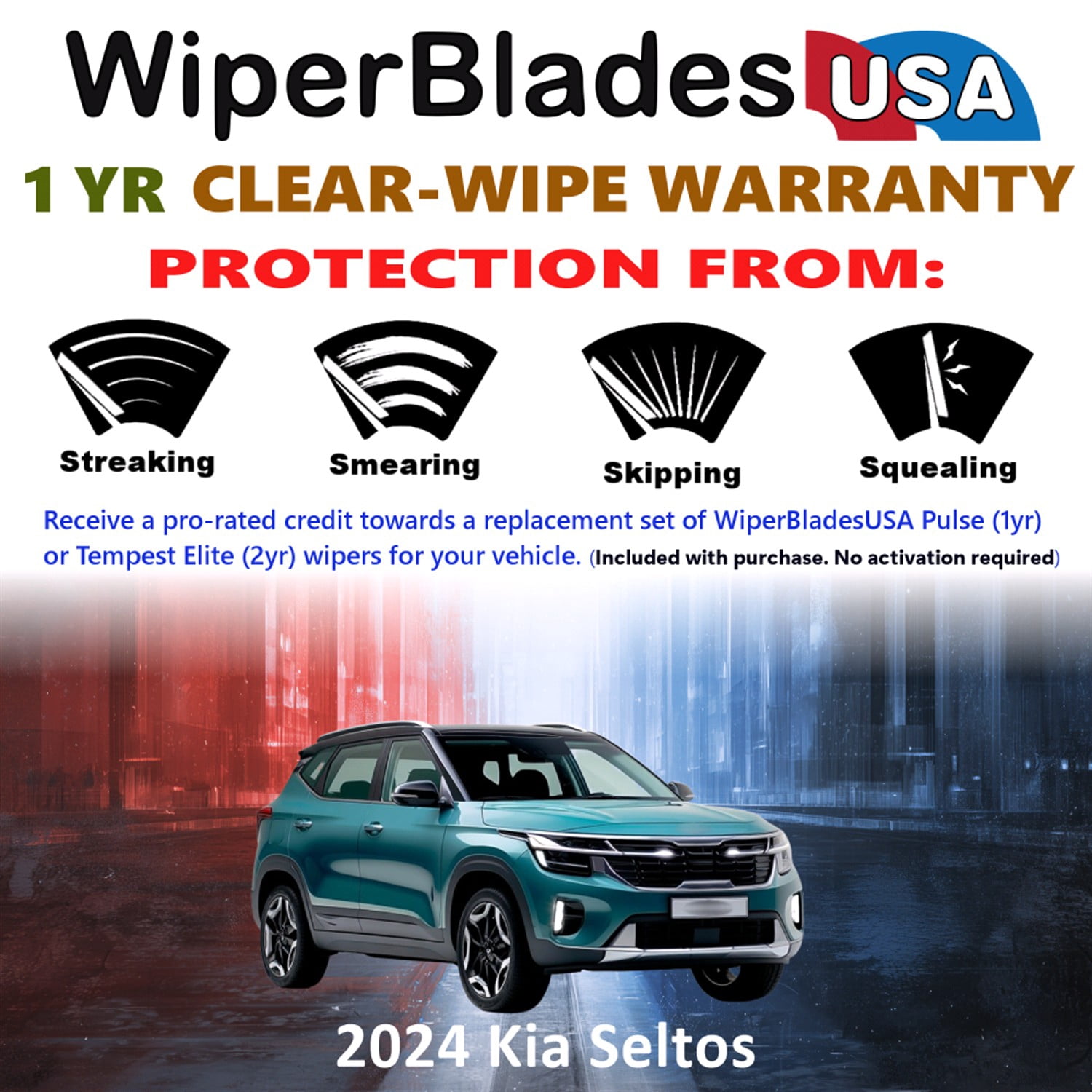2024 Kia Seltos Beam Wiper Blades Wipers w/1yr Warranty (Set of 3) w/Rear Wiper (WiperBladesUSA)