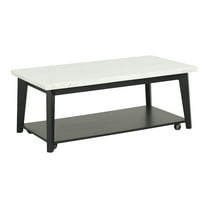 Furniture of America Dorth Marble Top 1-Shelf Rectangle Coffee Table with Casters, White and Black