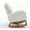 thumbnail image 3 of Polyester Fabric Rocking Chair with Side Pocket Mid-Century Modern Nursery Rocking Armchair Upholstered Tall Back Accent Glider Rocker for Living Room(White Teddy), 3 of 8