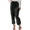 thumbnail image 3 of HOT SALE!!Pants for Women 2025 TrendyWomen's Sparkly Sequin Elastic Waist Paper Bag Jogger Lounge Pants with Drawstring Black S, 3 of 9