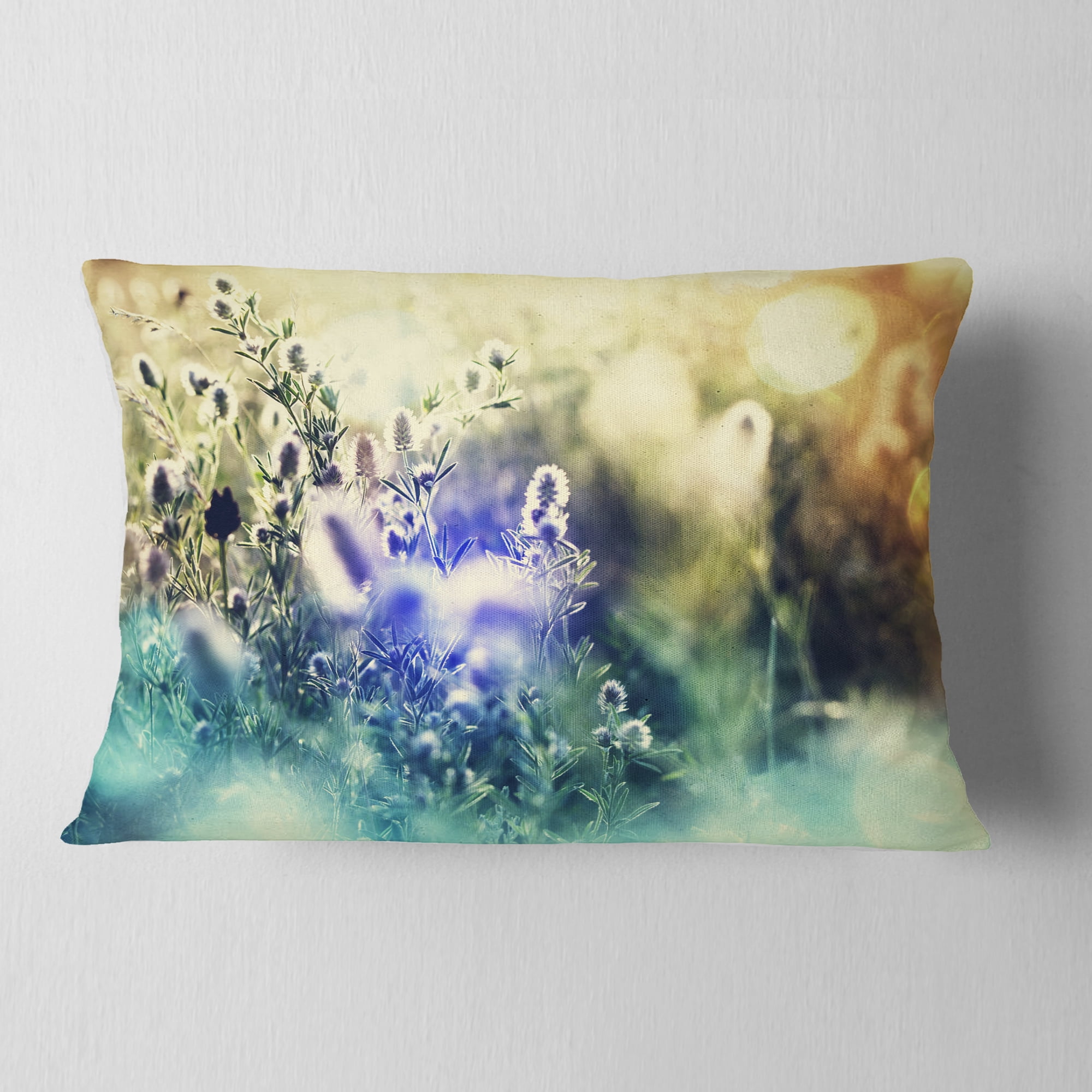 Designart Blue Mountain Meadow Flowers - Floral Throw Pillow - 12x20
