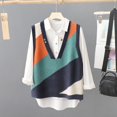 thumbnail image 2 of contrasting color V-neck knitted sweater for women's Spring Autumn new outerwear pullover loose slimming sweater vest top, 2 of 5