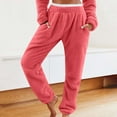 thumbnail image 3 of Fuzzy Fleece Pants for Women Winter Casual Loose Plush Pajama Pants Solid Color Plus Size Sleepwear Stretch High Waist Sweatpants, 3 of 6