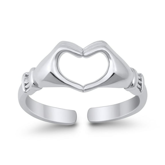 7mm-Heart Hands Toe Band Ring 925 Sterling Silver Thin Adjustable Stylish Rings for Women