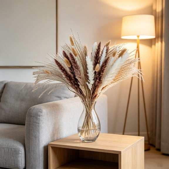YuanGuangQ Dried Pampas Grass Decor with Bunny Tails, Natural Dried Flowers for Wedding and Boho Table, Farmhouse Home Decor for Living Room and Shelf