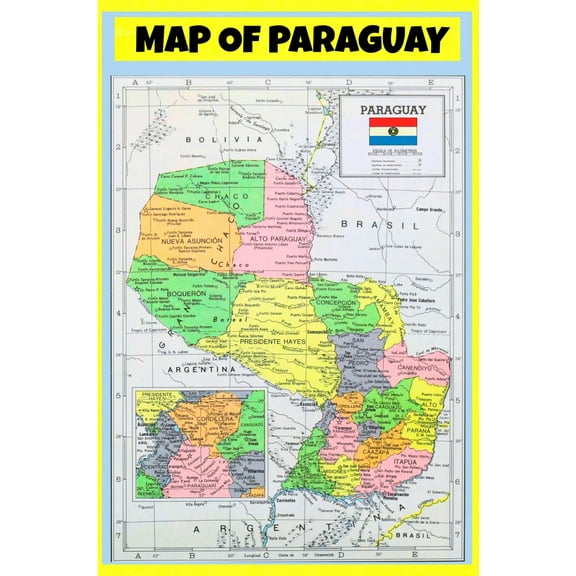 Map of Paraguay - Laminated Wall Map Poster Print Perfect for Classrooms and Homes - Vivid Imagery with Bright Colors - 18x24
