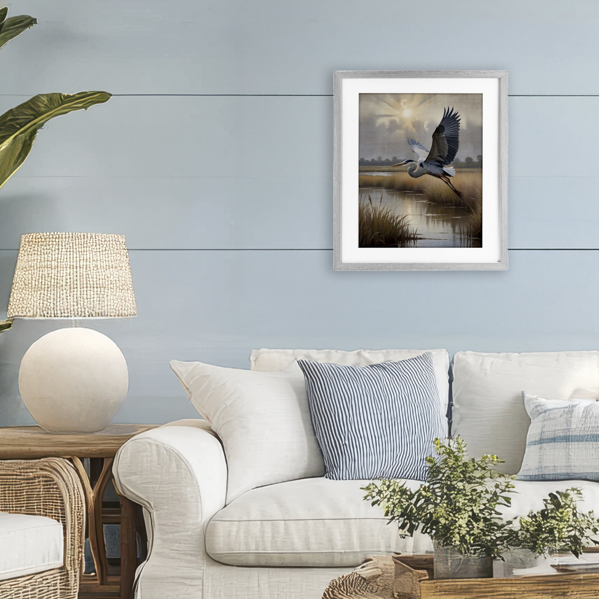 Stupell Industries Heron Flight over Wetlands Gray Framed Print Under Glass, design by Susan Arnot