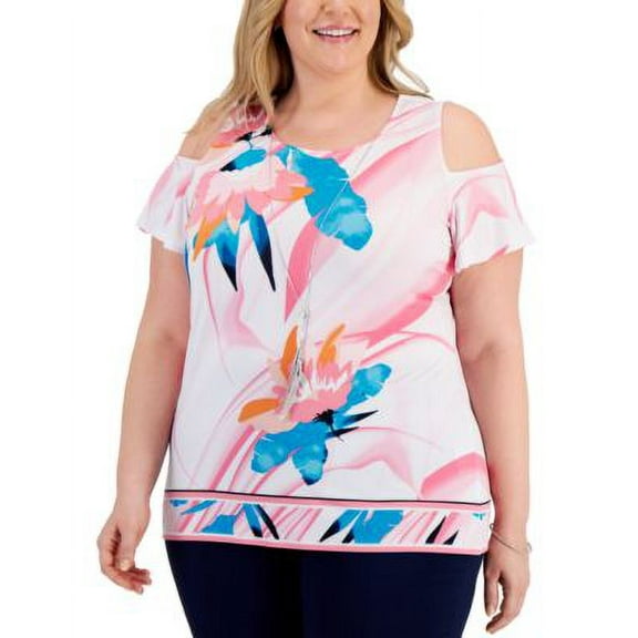 MSRP $65 Jm Collection Women Plus Size w/ Necklace Cold-Shoulder Blouse Size 1X