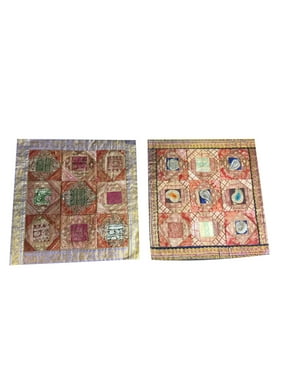 Mogul Indian Ethnic Cushion Cover Vintage Silk Sari Border Patchwork Boho Decorative Pillow Sham 16X16