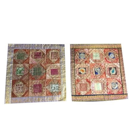 - Mogul Indian Ethnic Cushion Cover Vintage Silk Sari Border Patchwork Boho Decorative Pillow Sham 16X16