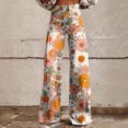 thumbnail image 2 of Minjewel Wide Leg Pants for Women Vintage Floral High - Waisted Baggy Pants Loose with Pockets, Palazzo Pants for Women Retro Boho Summer Style, Pants for Women for Vacation,Saffron L, 2 of 3