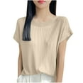 thumbnail image 1 of Timegard Hauts pour Femmes Manches Courtes Décontracté Ample Confortable Tricoté Haut Couleur Unie Col Rond Respirant T-Shirt, 1 of 4
