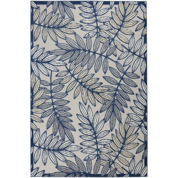 4â€™ x 6' Ivory and Navy Leaves Indoor Outdoor Area Rug