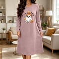 thumbnail image 3 of Taqqpue Womens Sleepshirt Long Sleeve Crew Neck Cotton Nightgown Halloween Graveyard Print Oversized Knee Length Casual Pullover Lightweight Sleep Gown for Women All Plus Sizes, 3 of 6