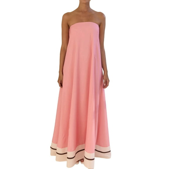 Women Summer Tube Maxi Dress Y2K Floral Strapless Backless Sundress Casual Beach Vacation Long Flowy Dresses Pink M