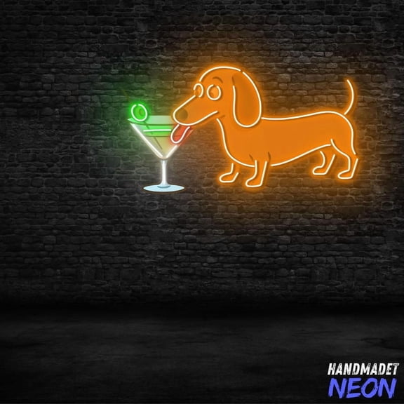 Handmadetneonsign Dachshund Martini Neon Sign, UV Printed LED Light for Bar Club, Cocktail Party Decor 133354