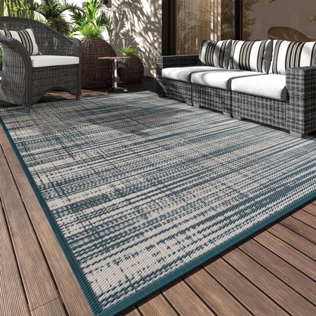 vunate outdoor rug carpet 8 x10  waterproof reversible patio rug portable modern abstract indoor outdoor rug plastic straw rug for rv camping garden picnic deck backyard porch decor teal and white