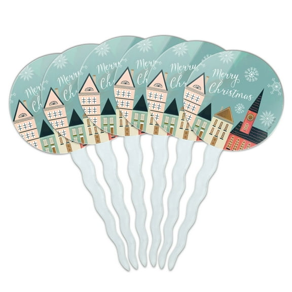 Christmas Village Cupcake Picks Toppers Decoration Set of 6