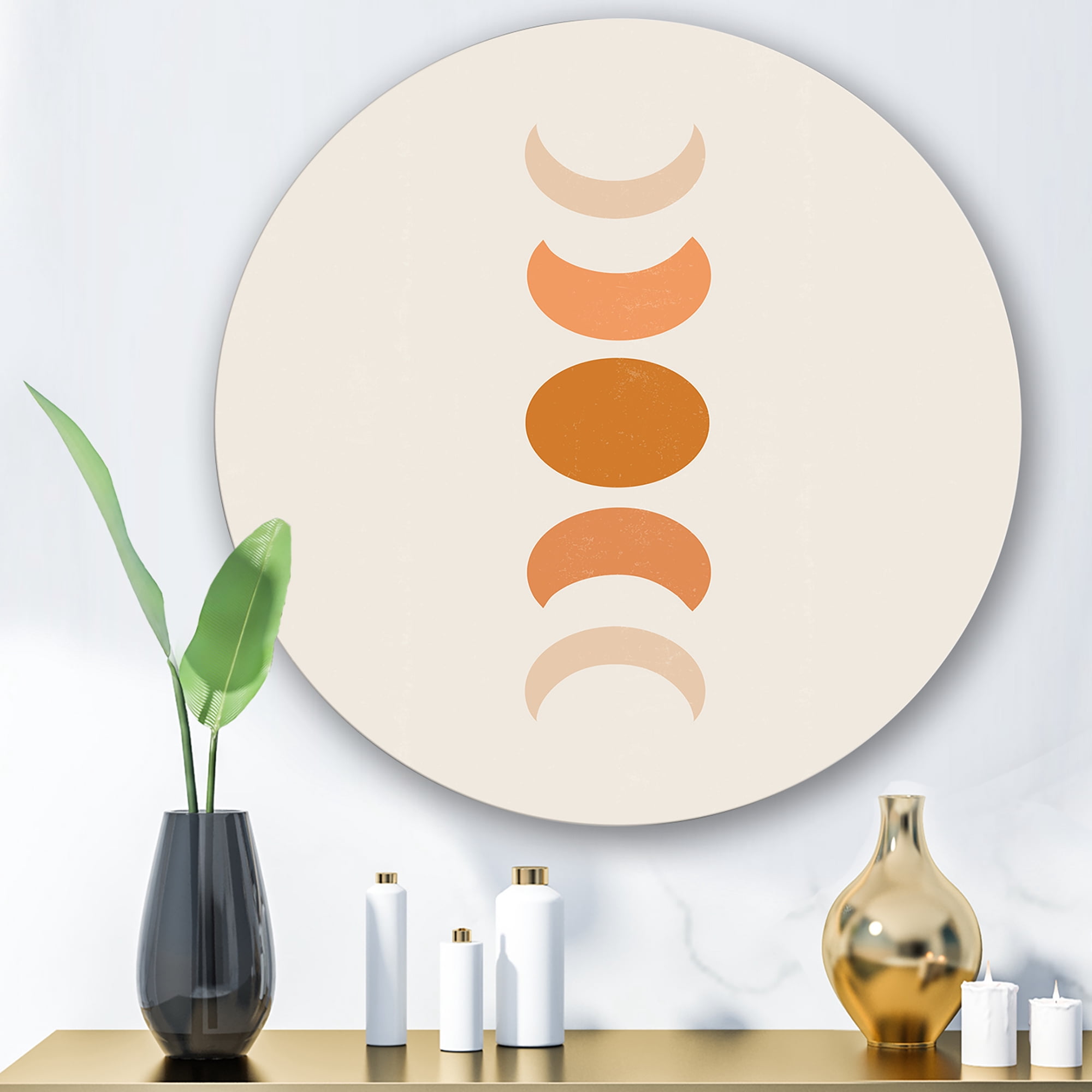 Designart 'Minimalist Different Moon Phases' Modern Circle Metal Wall Art 11x11 - Disc of 11
